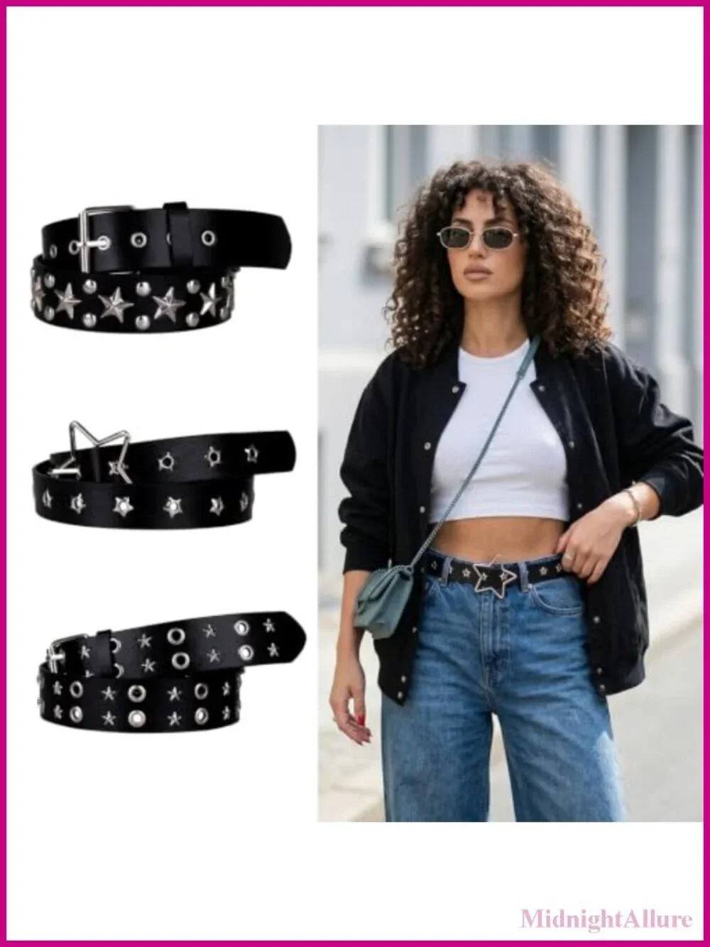 3 Pc Studded Belt Set Y2K Star Waist Punk Goth Metal Buckle Adjustable